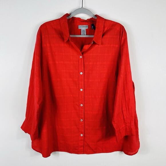Catherines Plus Size 0X Petite Long Sleeve Button Front Top Orange 100% Cotton - Picture 1 of 5